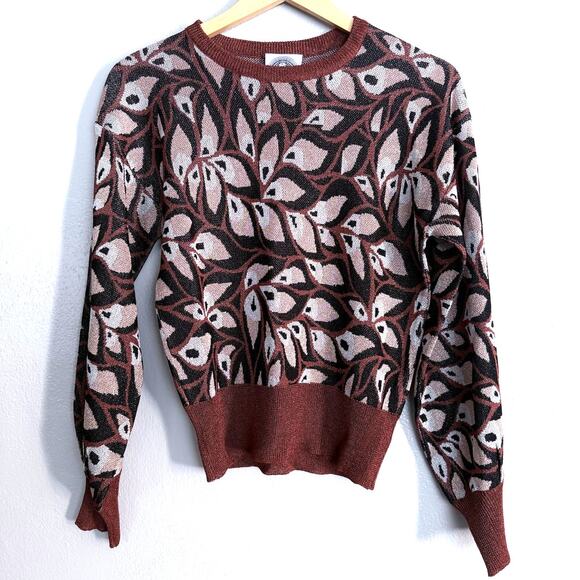 Happy Sheep Sweaters - HAPPY SHEEP Italy brown tan beige metallic lurex Pine long sleeve sweater top